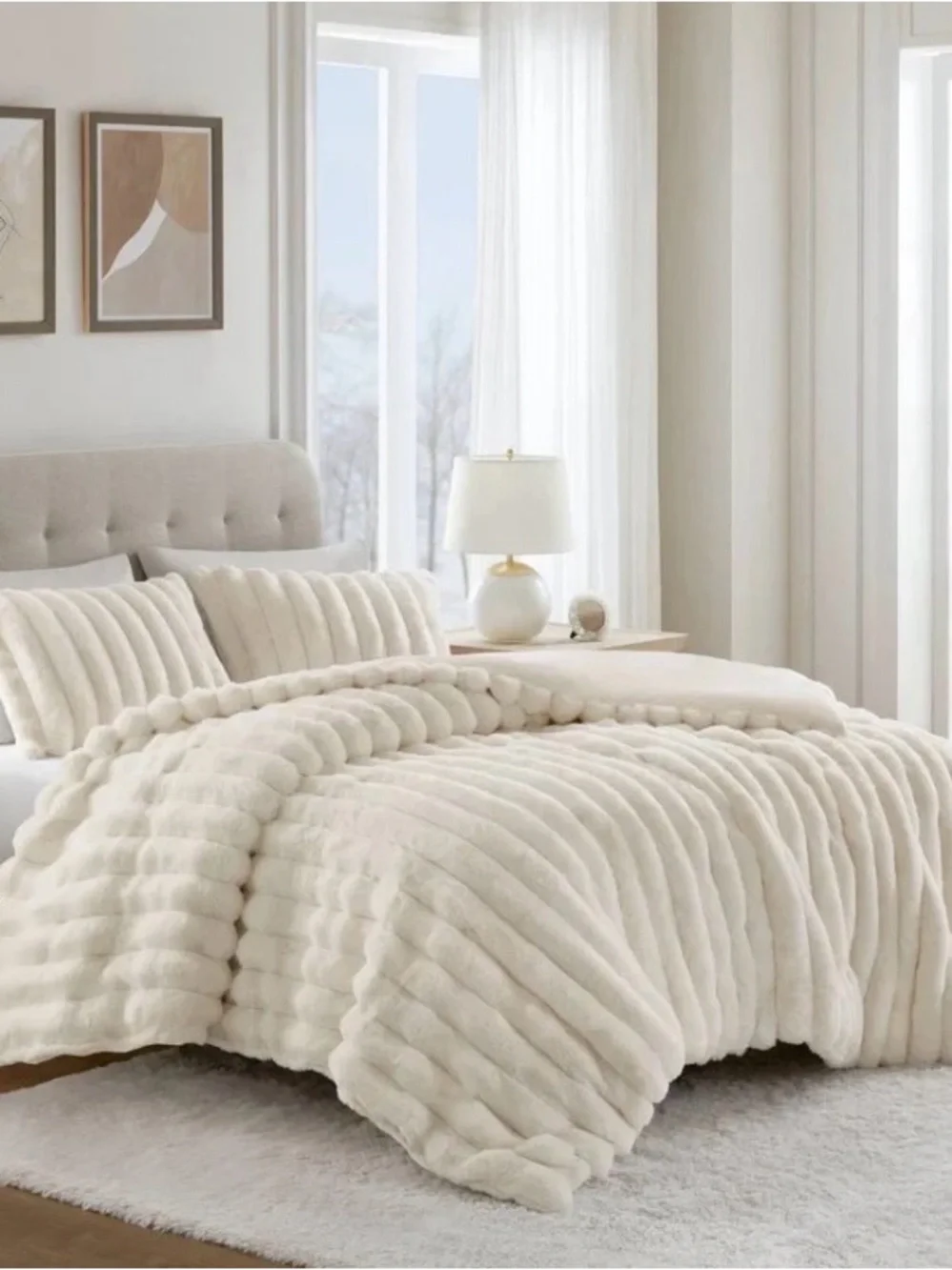 Madison Park Jasmine King Comforter Set, Luxurious Reversible Faux Fur Plush Rib